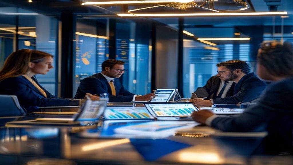 Consulting team analyzing strategy in a modern boardroom